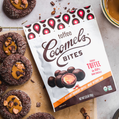 Caramel Toffee Chocolate Thumbprint Cookies